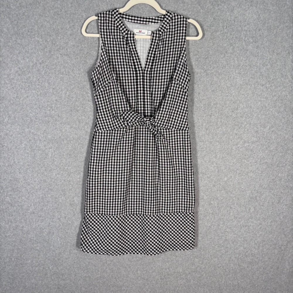 Vineyard Vines Gingham Dress Size 2 Seersucker Plaid Tie Waist Preppy Old Money‎